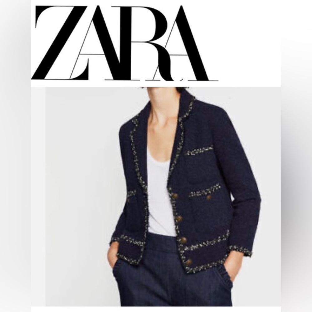 Zara Blue with Gold Buttons with Textured Fabric. NWT